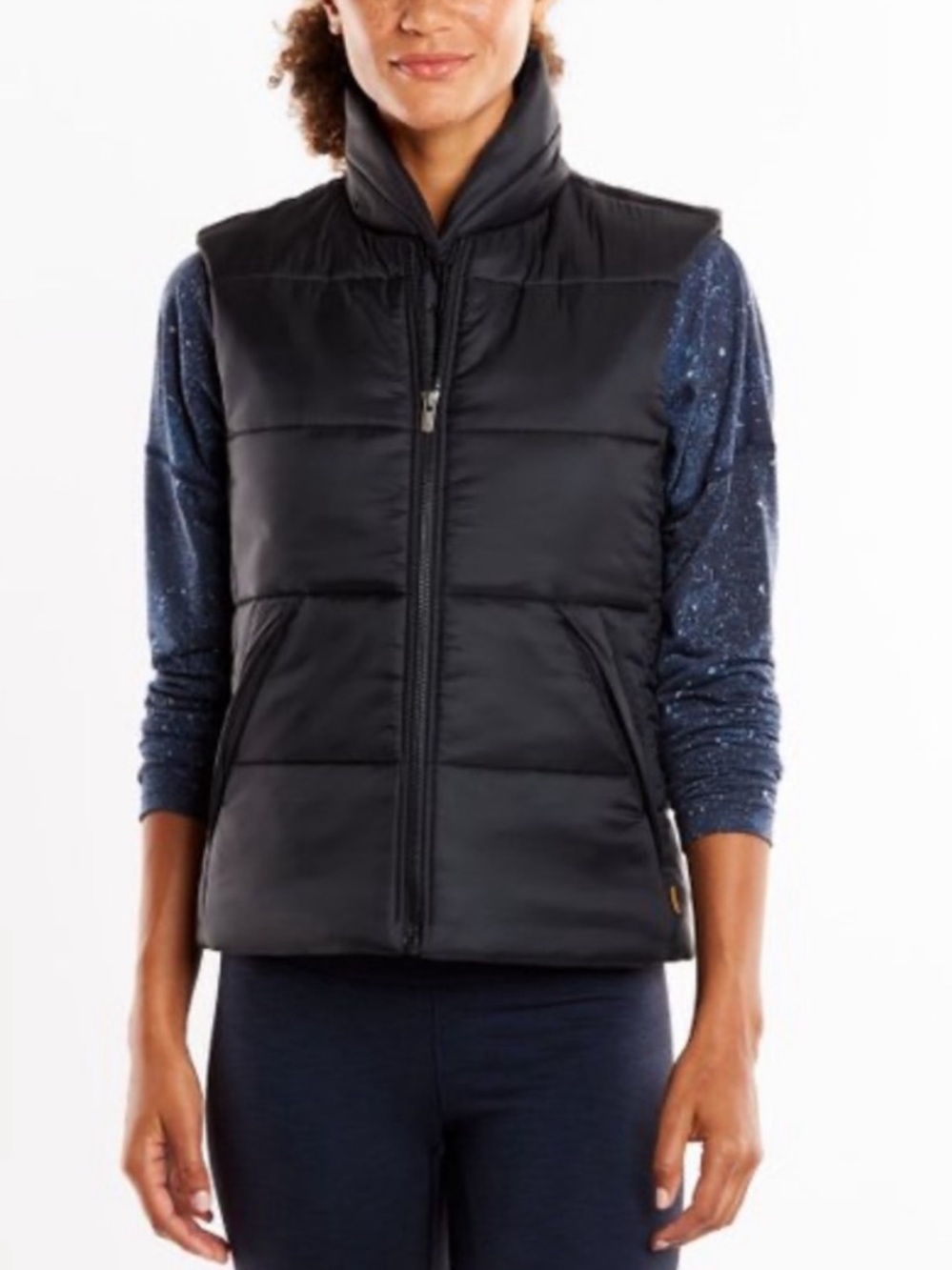 LUCY Brand Black Quilted Puffer Vest with Stand Collar